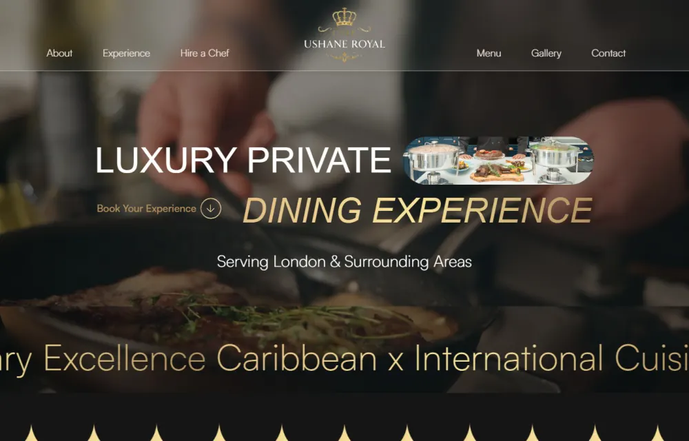 Website design preview for Chef Ushan Royal