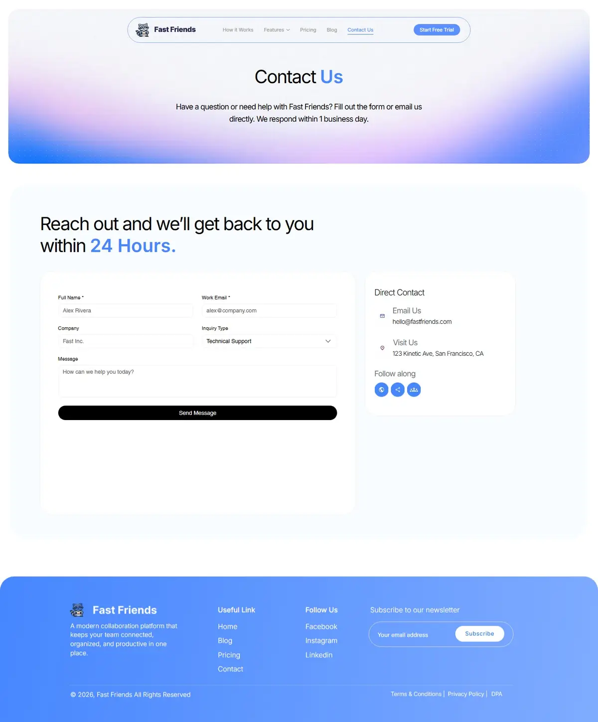 Fast Friend — Contact Us Page