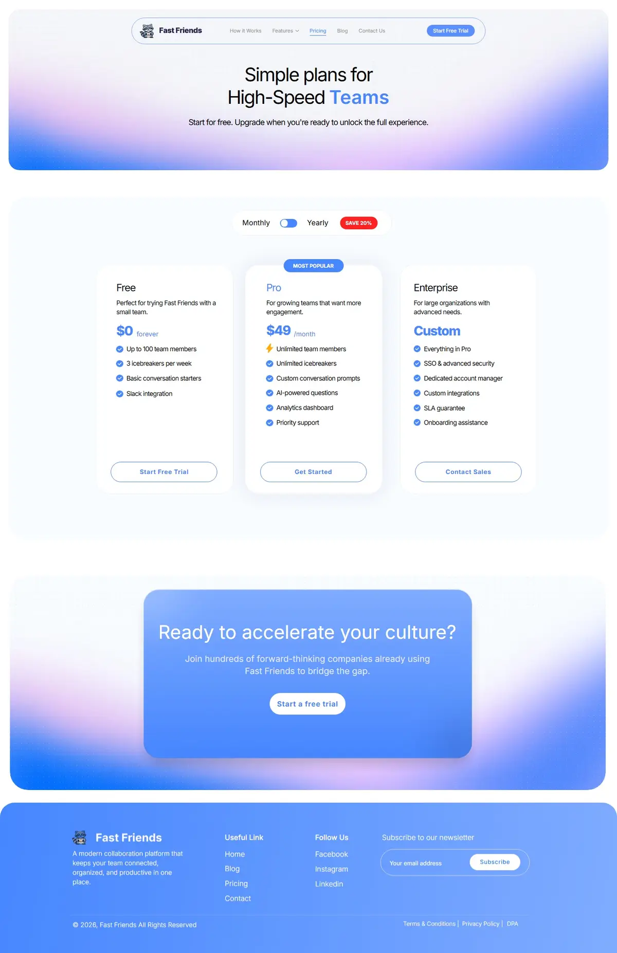 Fast Friend — Pricing Page