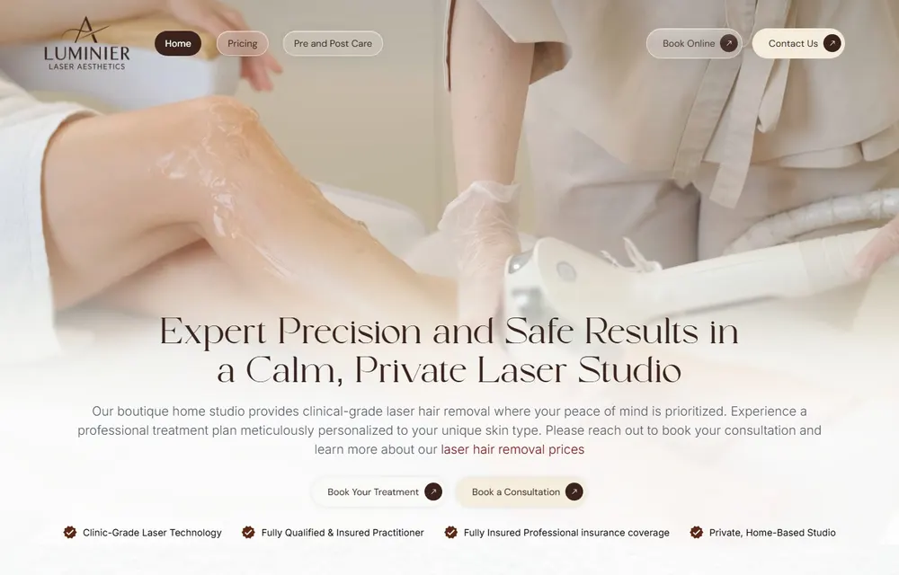 Website design preview for Luminier