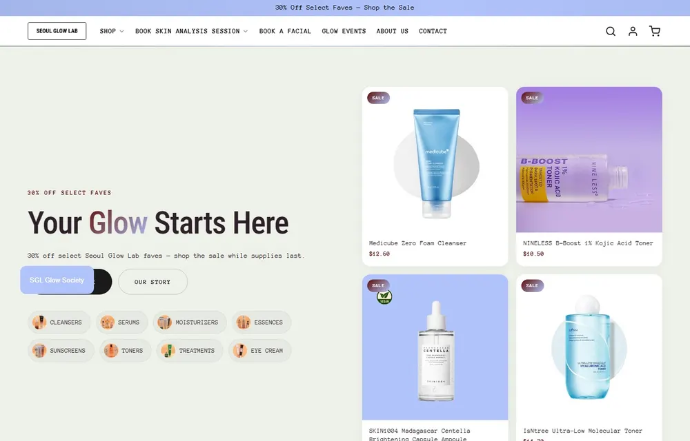 Website design preview for Seoul Glow Lab