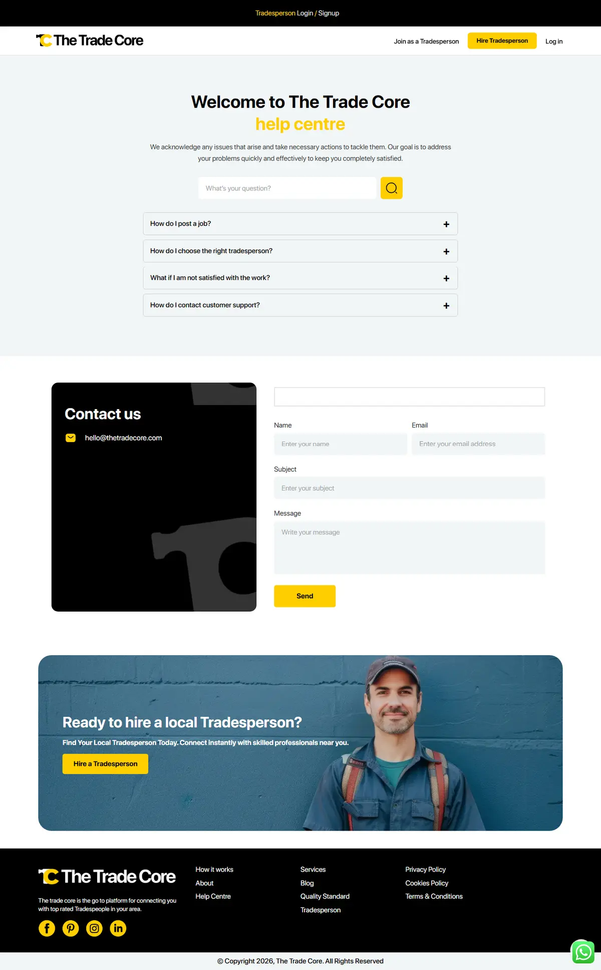 The Trade Core — Help Center & FAQs Page