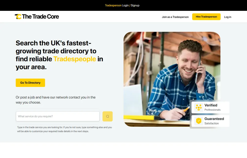 Website design preview for The Trade Core