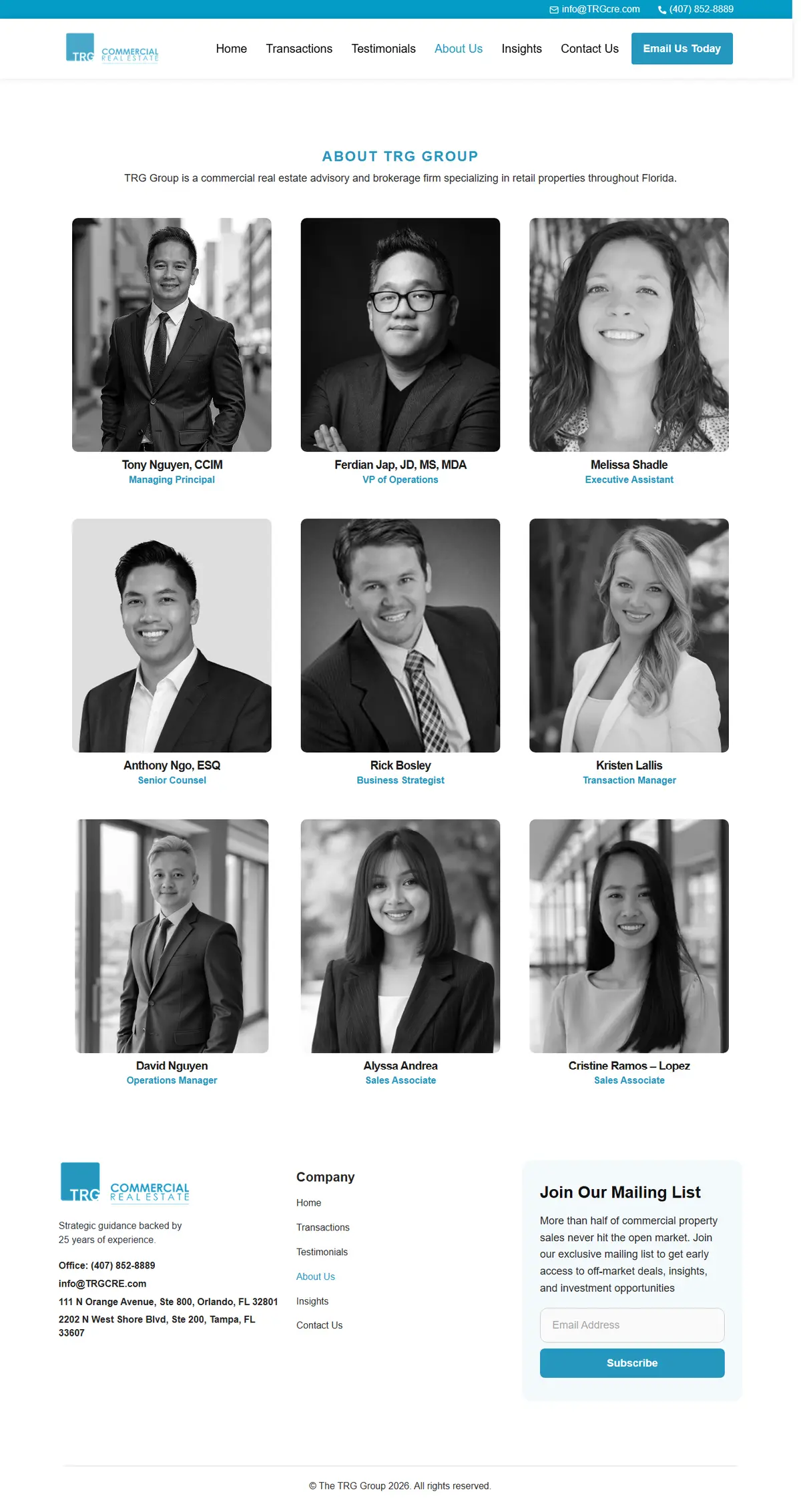 TRG CRE — About Us Page