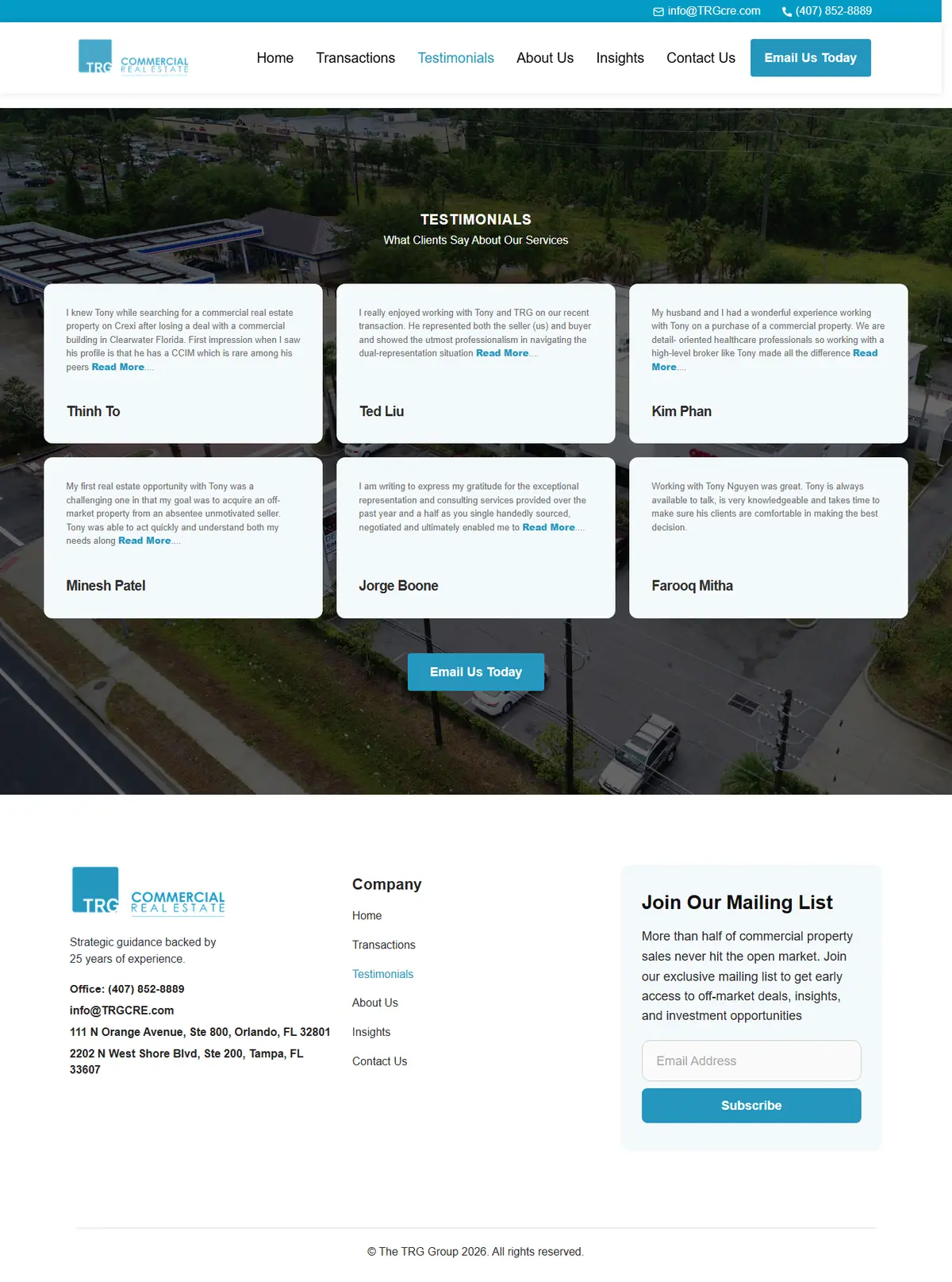 TRG CRE — Testimonials Page